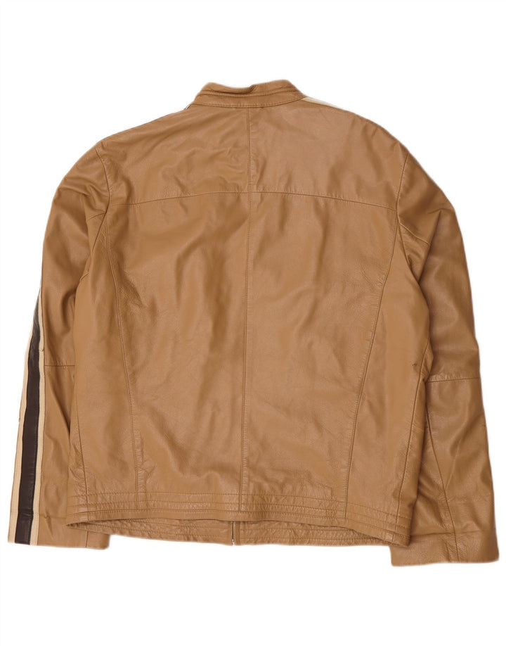 Jaqueta de couro masculina vintage IT 54 XL couro bege Colourblock