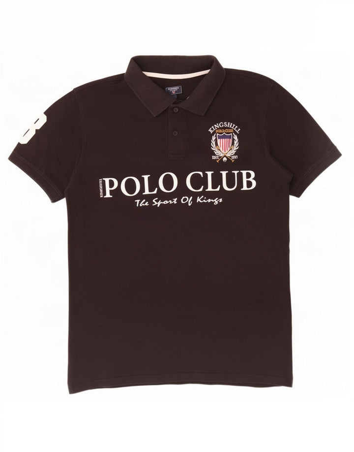 Camisa polo gráfica masculina vintage grande algodão preto