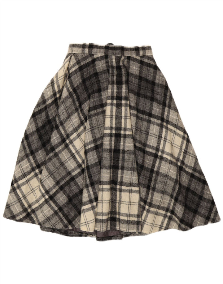 Saia larga feminina vintage EU 40 médio W28 xadrez cinza