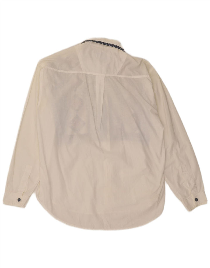 Blusa feminina vintage de grandes dimensões Reino Unido 14 algodão geométrico branco médio