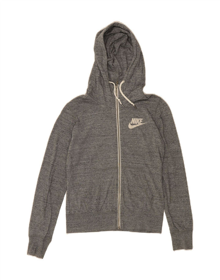 NIKE Womens Zip Hoodie Sweater UK 14 Medium Grey Flecked Cotton Vintage Nike and Second-Hand Nike from Messina Hembry 