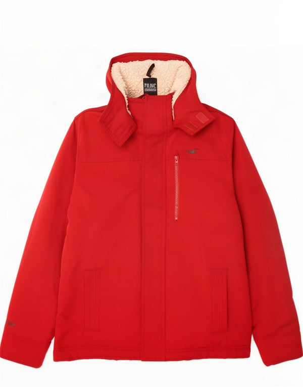Jaqueta masculina Sherpa com capuz Hollister UK 40 poliéster vermelho grande