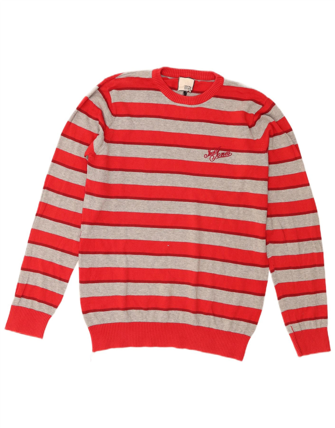 Suéter masculino Jack & Jones com ajuste regular e gola redonda, listrado vermelho pequeno