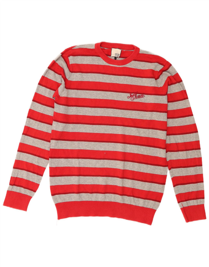 Suéter masculino Jack & Jones com ajuste regular e gola redonda, listrado vermelho pequeno