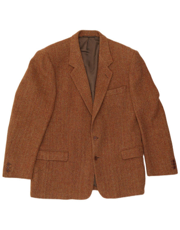 Jaqueta blazer masculina de 2 botões Harris Tweed IT 54 2XL lã espinha de peixe marrom