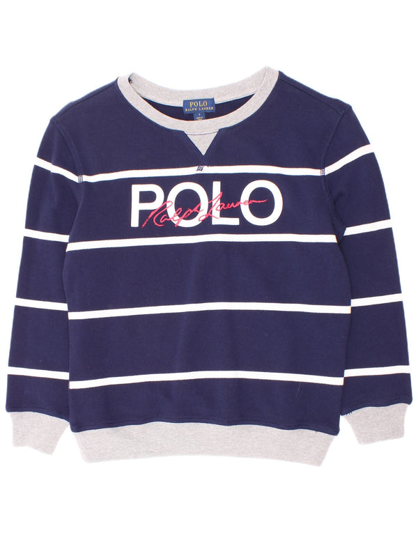 Polo Ralph Lauren Meninos Moletom Jumper 6-7 Anos Azul Marinho Listrado