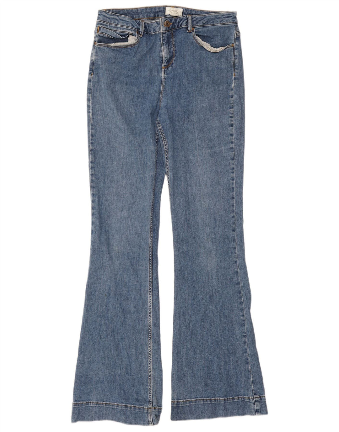 Monsoon Calça jeans feminina larga UK 12 médio W30 L31 algodão azul