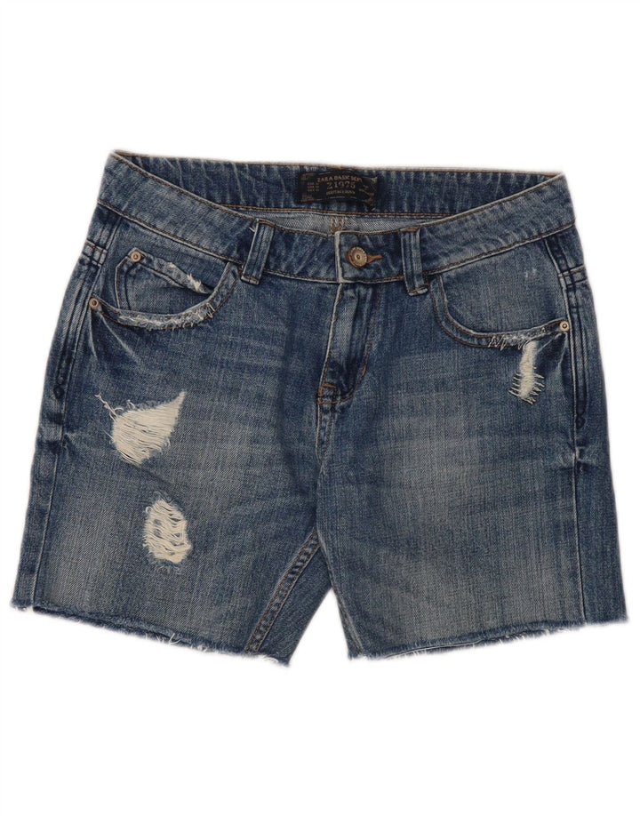 ZARA Shorts jeans feminino desgastado EU 32 2XS W22 azul