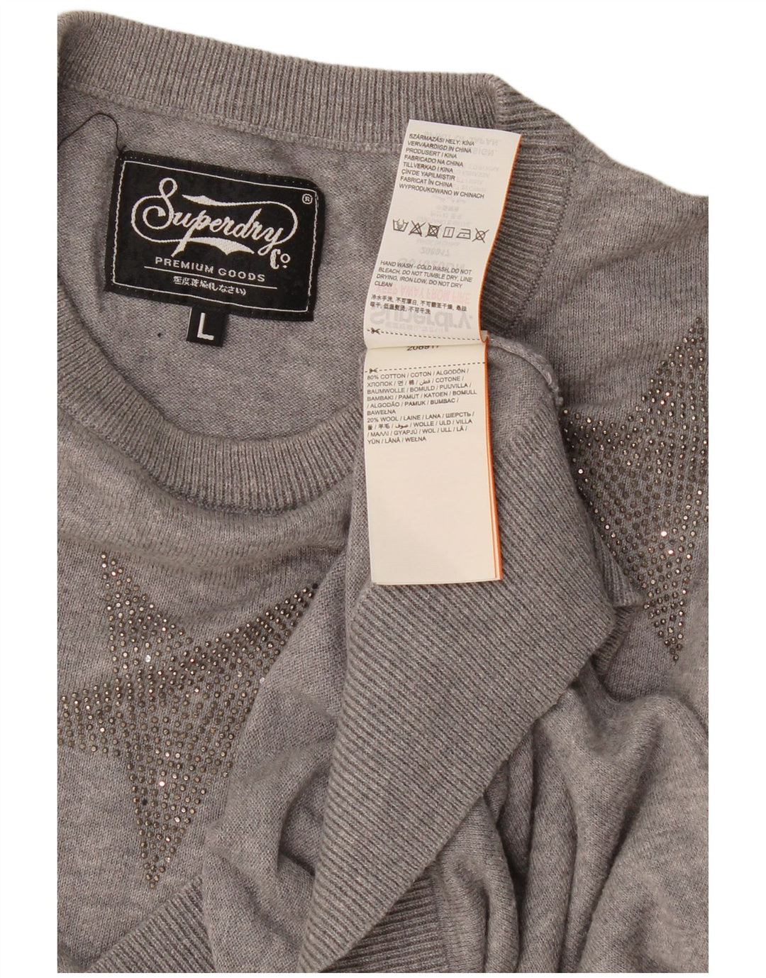 Suéter feminino Superdry com estampa abstrata e gola redonda Reino Unido 16 grande cinza