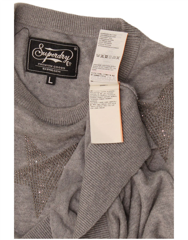 Suéter feminino Superdry com estampa abstrata e gola redonda Reino Unido 16 grande cinza