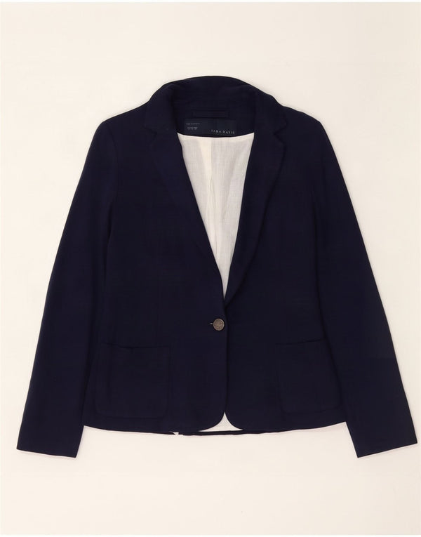 Zara Womens 1 Button Blazer Jacket UK 10 Small Navy Blue