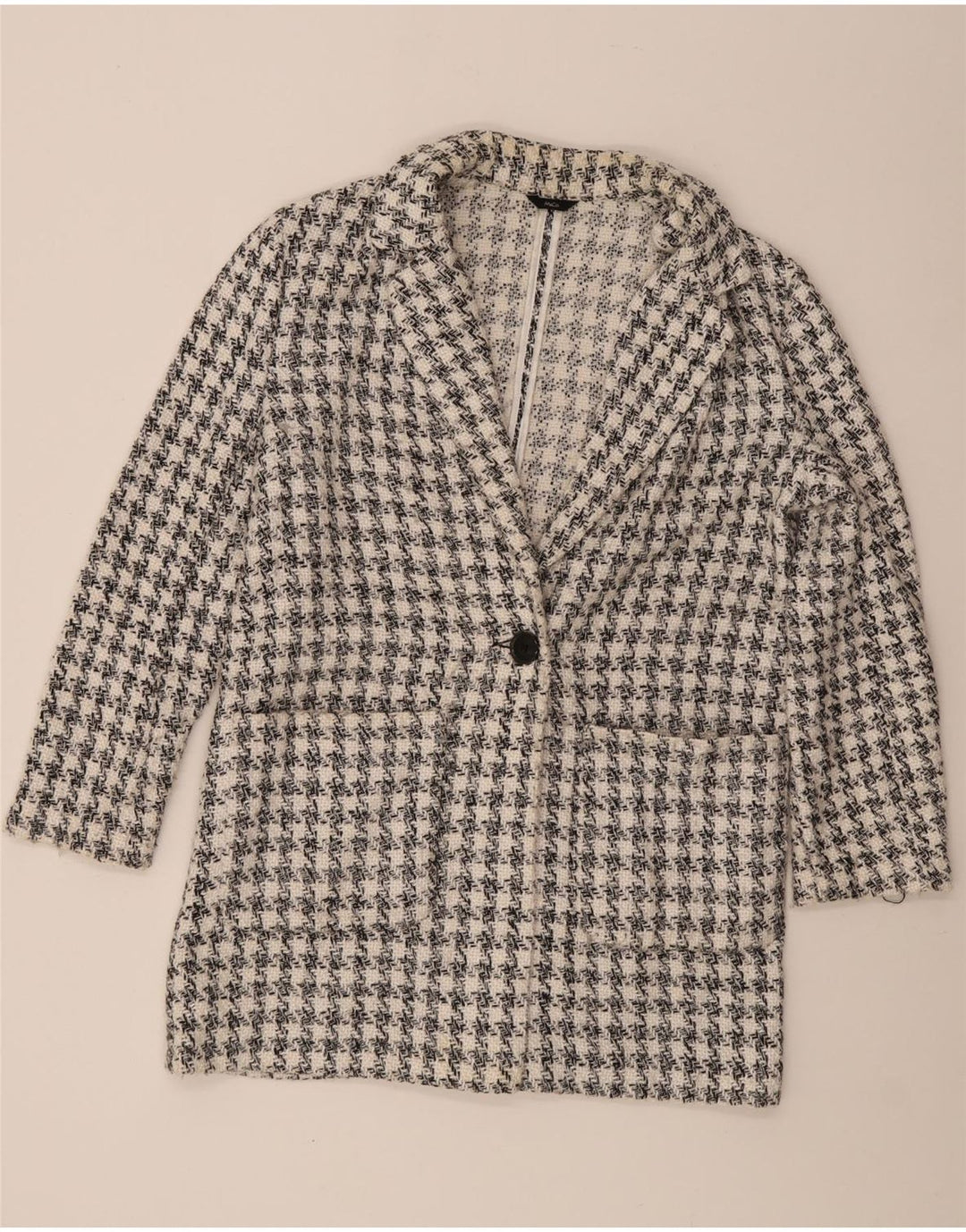 Jaqueta blazer feminina M&Co com 1 botão Reino Unido 14 médio branco Houndstooth