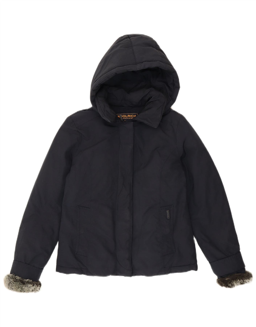 Jaqueta feminina acolchoada com capuz Woolrich Reino Unido 10 algodão azul marinho pequeno