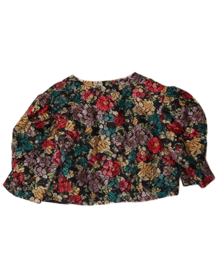 Jaqueta Bolero feminina VINTAGE manga 3/4 UK 14 média floral multicolorida