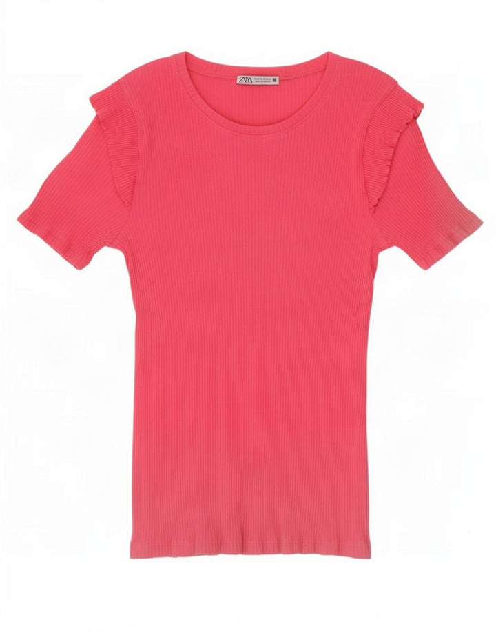 Camiseta feminina Zara UK 12 rosa médio