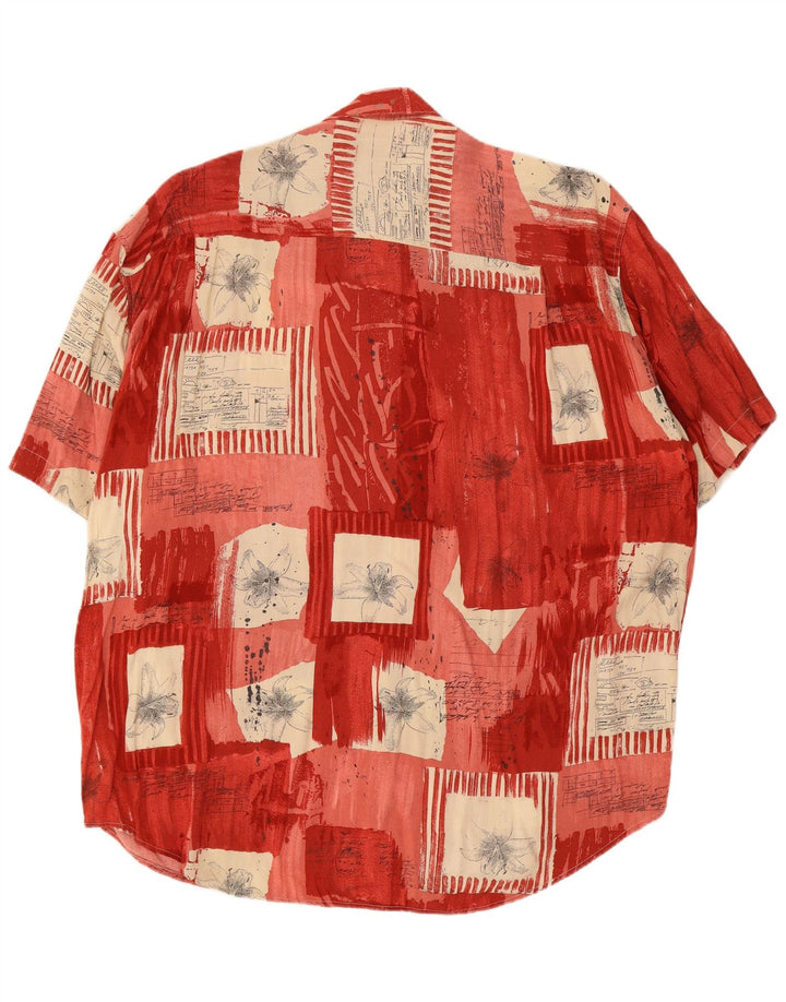 Camisa masculina vintage de manga curta grande patchwork vermelho