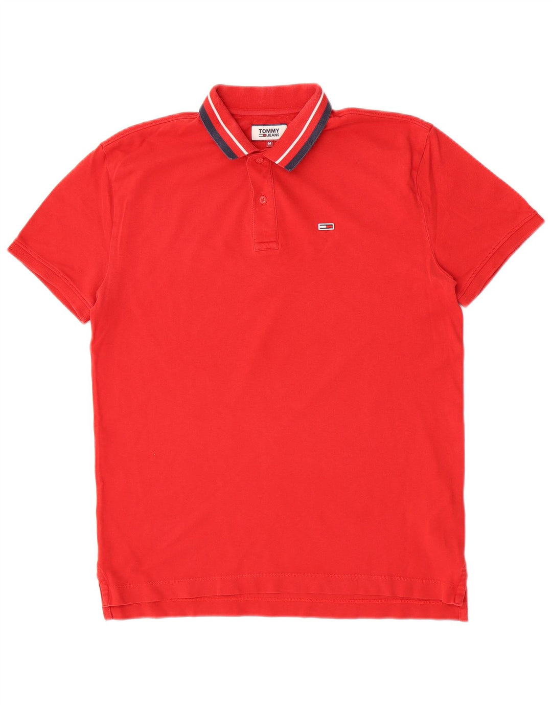 Camisa polo masculina Tommy Hilfiger média listrada vermelha de algodão