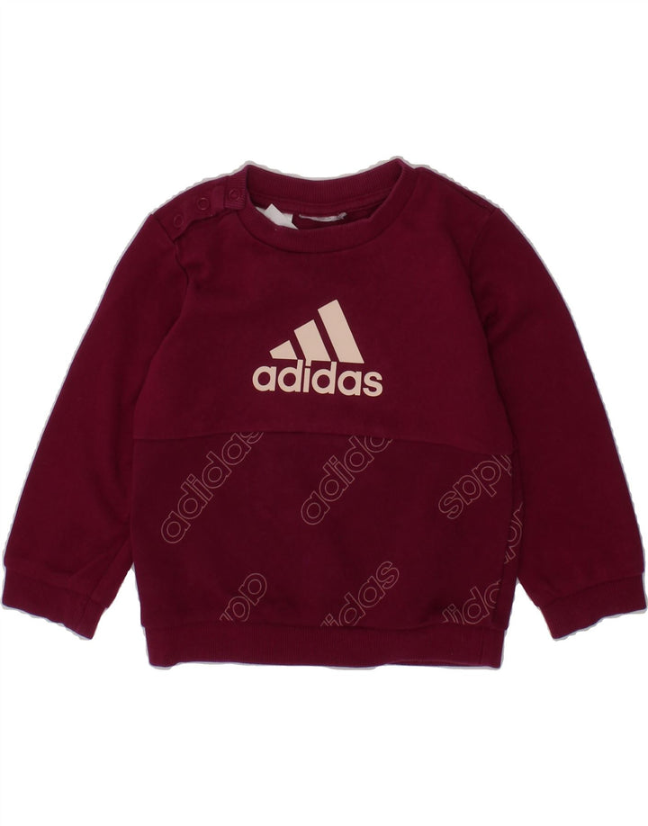 ADIDAS Baby Girls Graphic Sweatshirt Jumper 12-18 Months Maroon Vintage Adidas and Second-Hand Adidas from Messina Hembry 