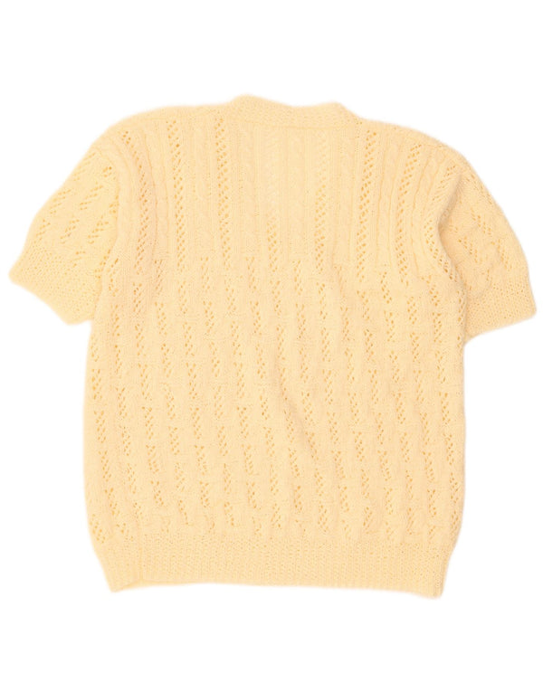 Suéter feminino vintage de manga curta com decote em V UK 18 XL bege