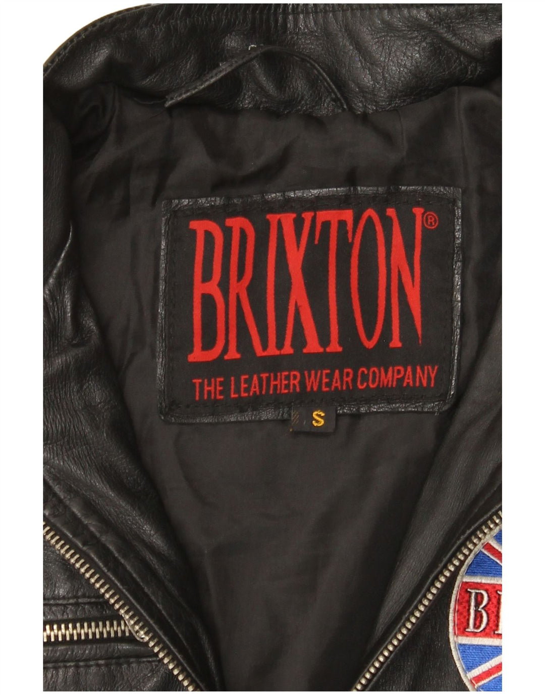 Jaqueta de couro feminina BRIXTON UK 10 pequena couro preto colorblock