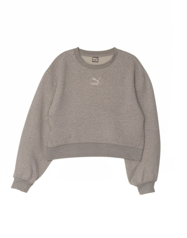 Puma Womens Crop Graphic Moletom Jumper UK 10 Pequeno Cinza Esportes