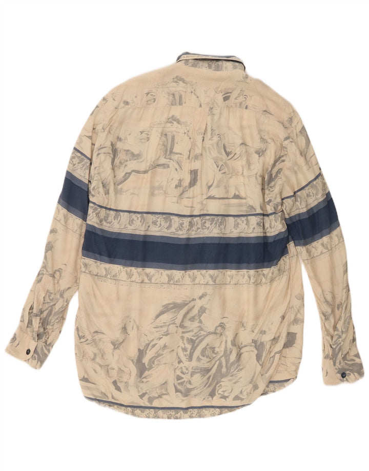 Camisa vintage masculina com padrão abstrato, viscose colorblock bege médio
