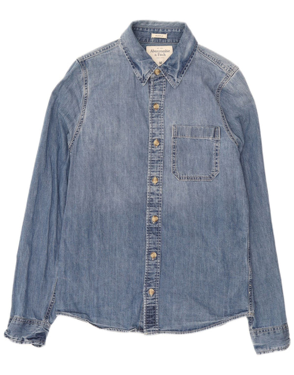 Camisa jeans masculina Abercrombie & Fitch de algodão azul médio