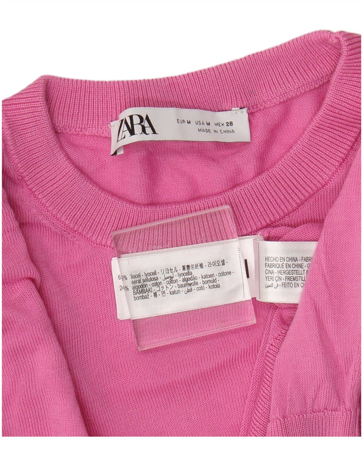 Zara Suéter feminino com gola redonda, Reino Unido 12 Lyocell rosa médio