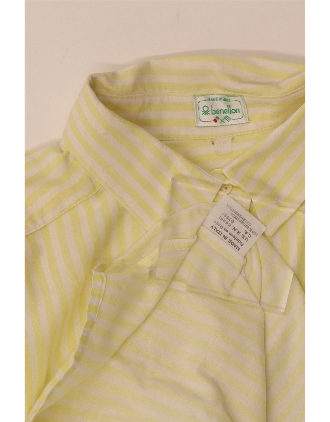 Camisa oversized feminina BENETTON IT 46 grande algodão listrado amarelo