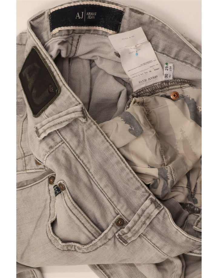 ARMANI Calça jeans reta masculina desgastada W30 L32 algodão cinza