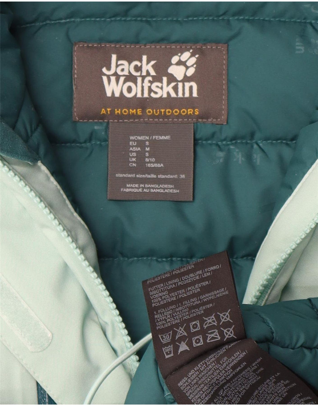 Jaqueta feminina acolchoada com capuz grande Jack Wolfskin Reino Unido 8/10 pequena verde