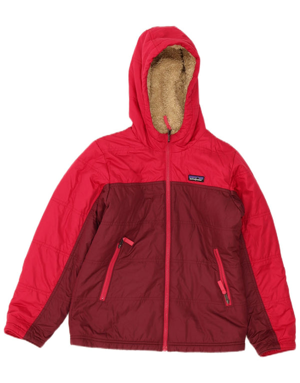 Jaqueta acolchoada com capuz para meninas Patagonia 11-12 anos grande bloco vermelho