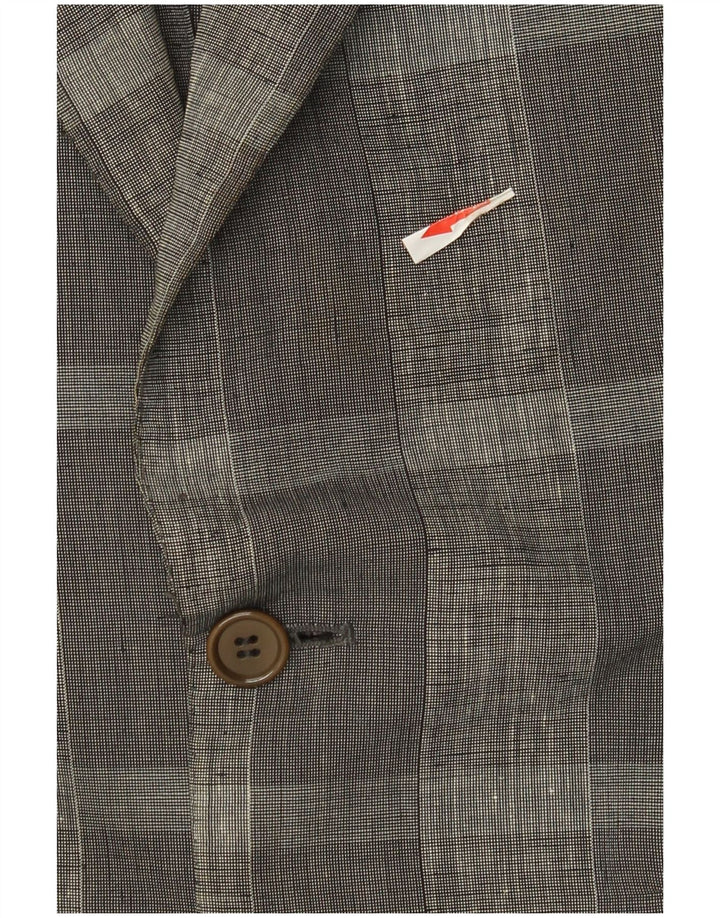 Jaqueta blazer masculina Trussardi com 2 botões IT 46 linho xadrez cinza pequeno