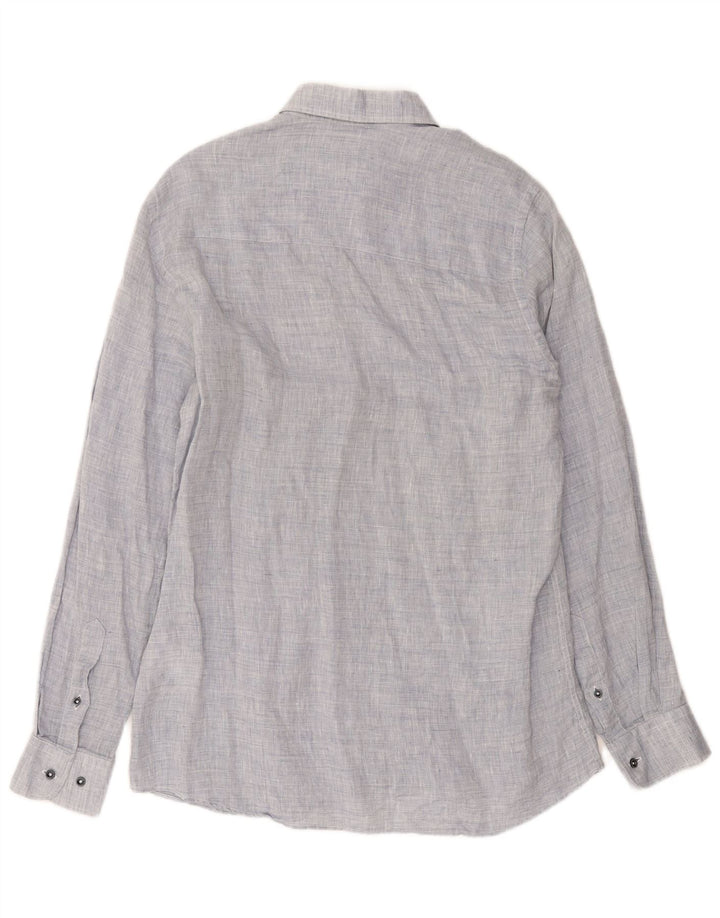Camisa masculina Trussardi tamanho 39 linho manchado azul médio