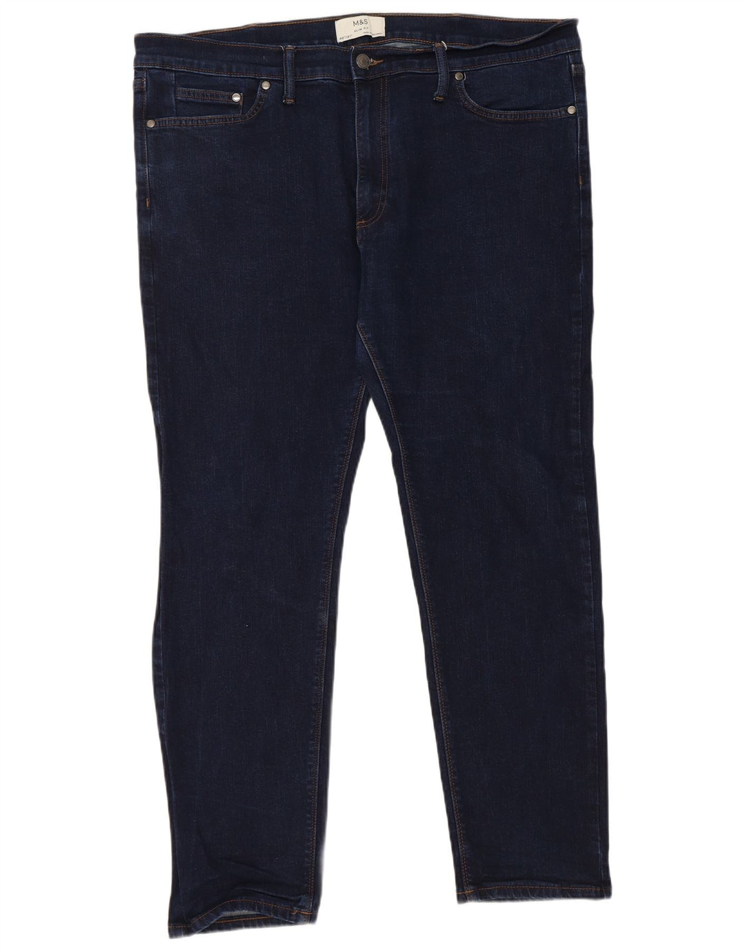 Jeans justos femininos Marks & Spencer W40 L31 algodão azul marinho