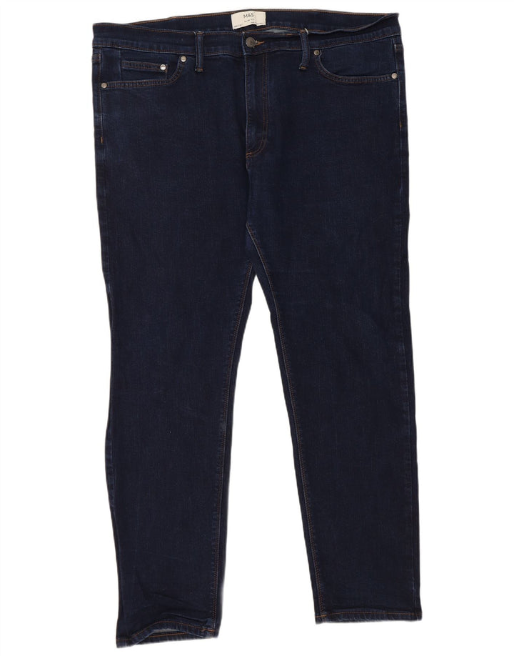 Jeans justos femininos Marks & Spencer W40 L31 algodão azul marinho