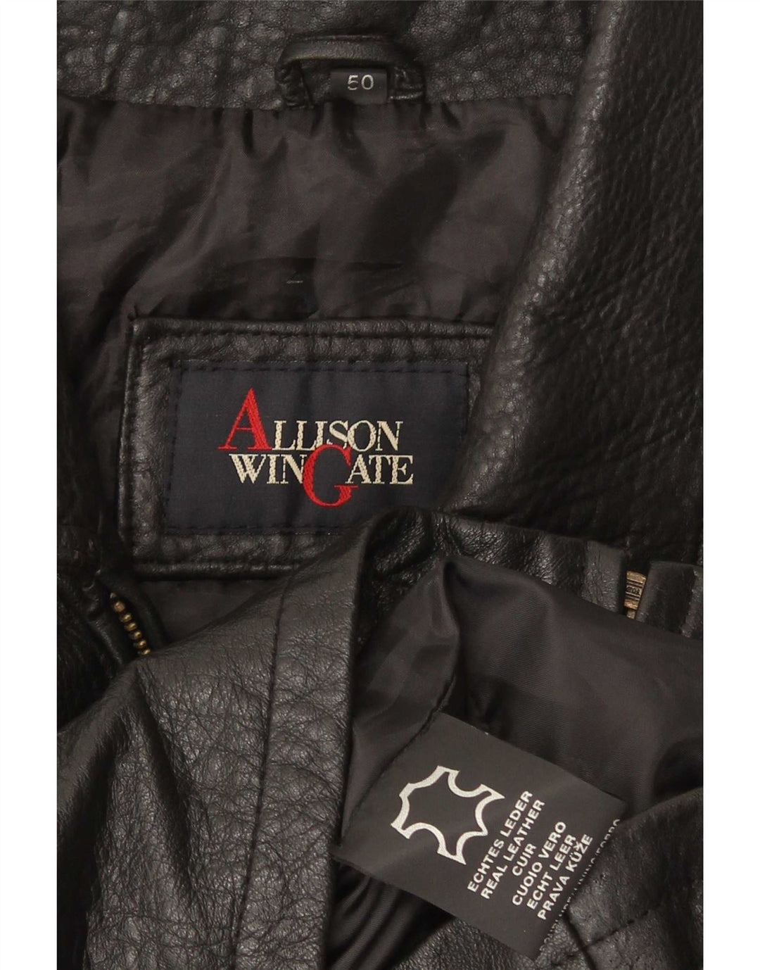 Jaqueta de couro masculina Allison Wingate IT 50 grande preta