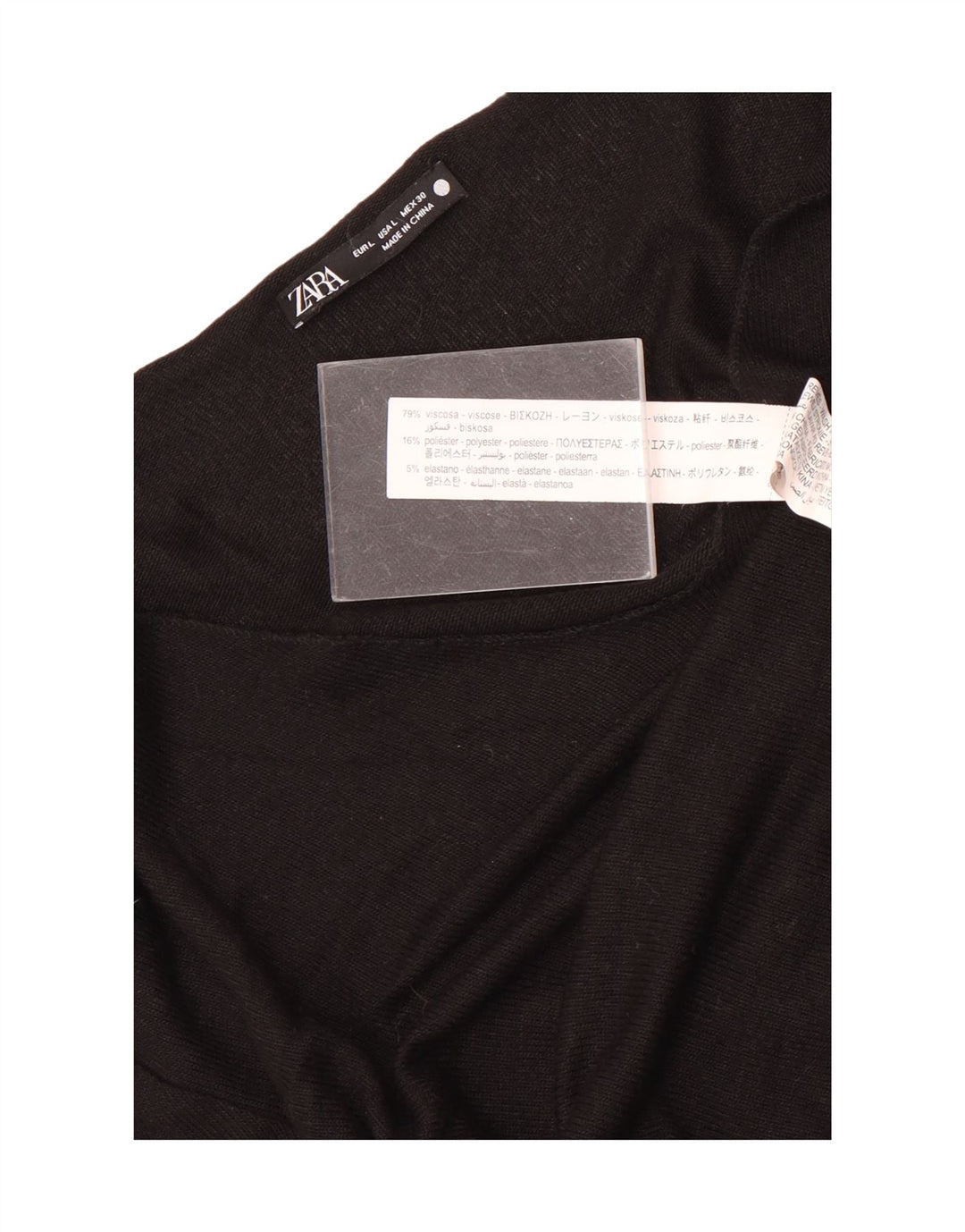 Top feminino Zara de manga comprida UK 14 grande viscose preta