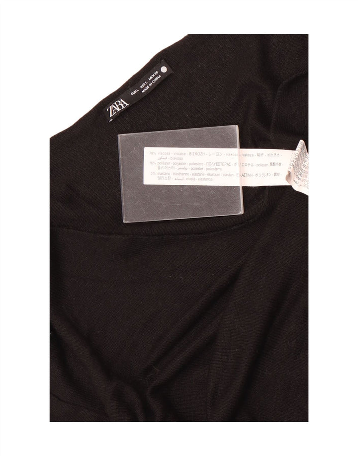 Top feminino Zara de manga comprida UK 14 grande viscose preta