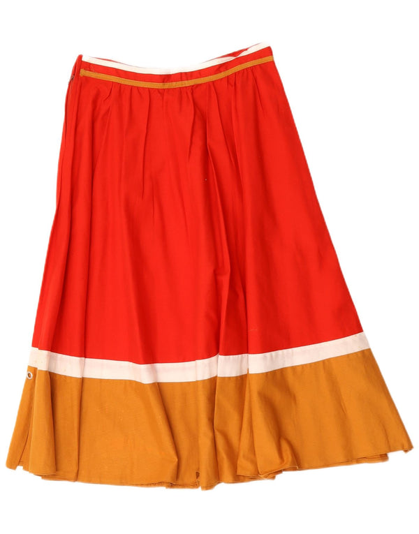 Saia midi feminina vintage de cintura alta W28 bloco colorido vermelho médio