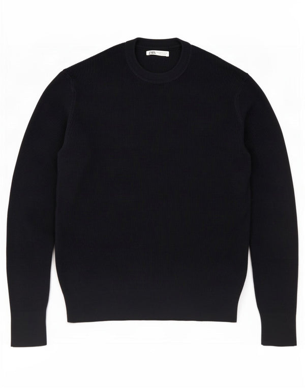 Zara Suéter masculino com gola redonda pequeno algodão azul marinho