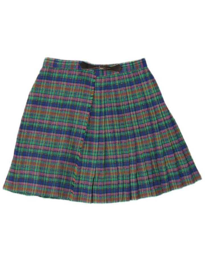 Saia feminina vintage W26 pequena xadrez verde