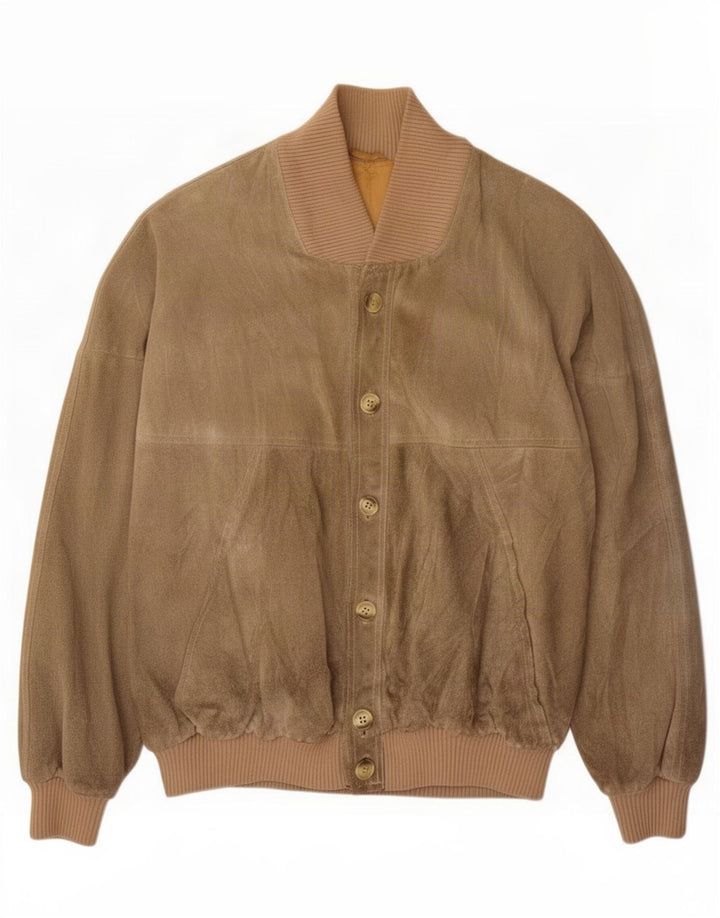 Jaqueta bomber masculina vintage de camurça Reino Unido 38 couro verde médio