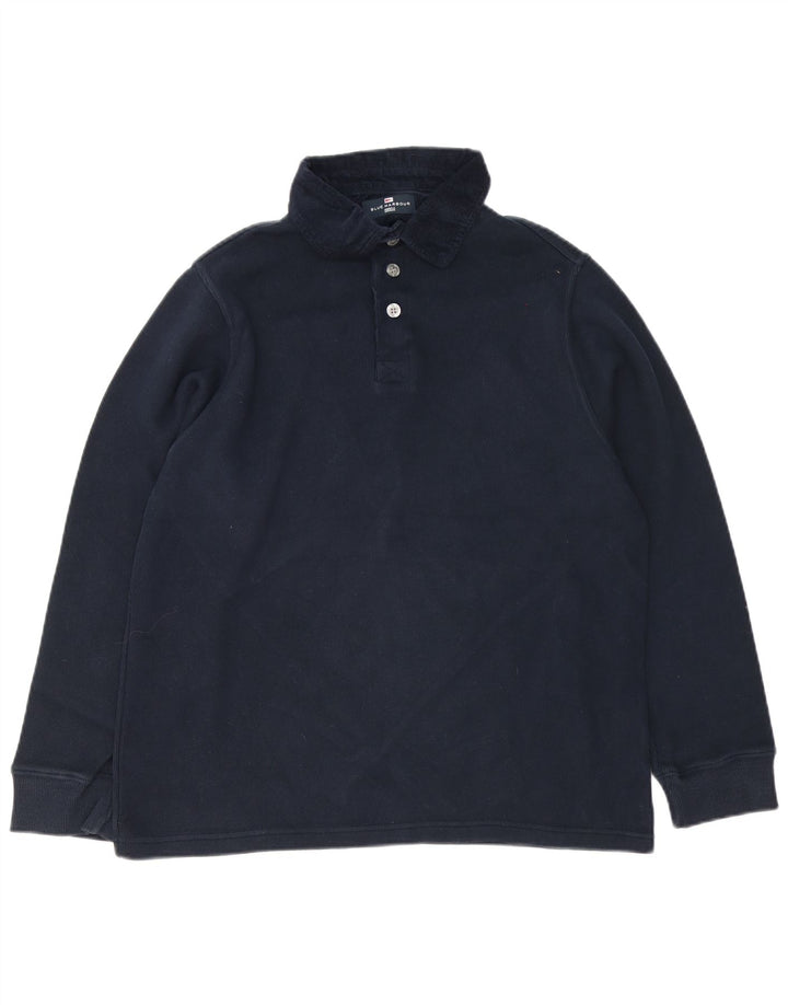 Camisa polo masculina de manga comprida Blue Harbor da Marks & Spencer, algodão marinho médio