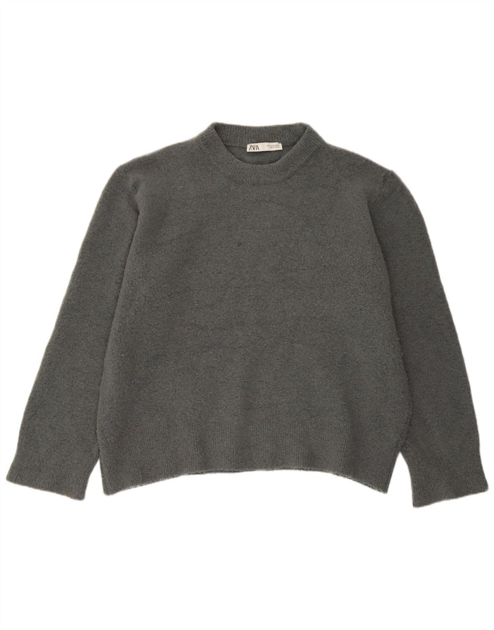 Zara Suéter feminino oversized com gola redonda Reino Unido 14 cinza médio acrílico