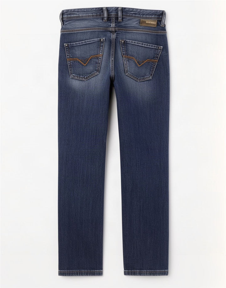Diesel Mens Krooley Distressed Straight Jeans W29 L29 Azul Algodão