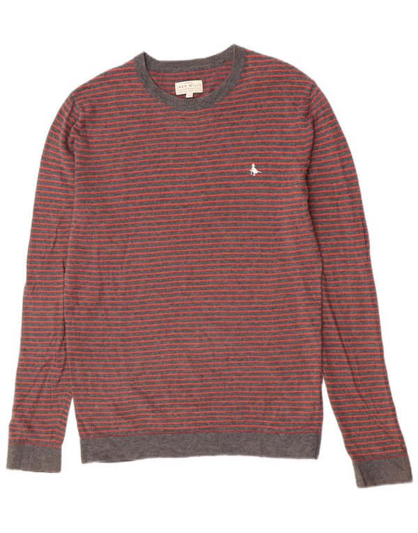 Jack Wills Suéter masculino com gola redonda XS algodão listrado cinza