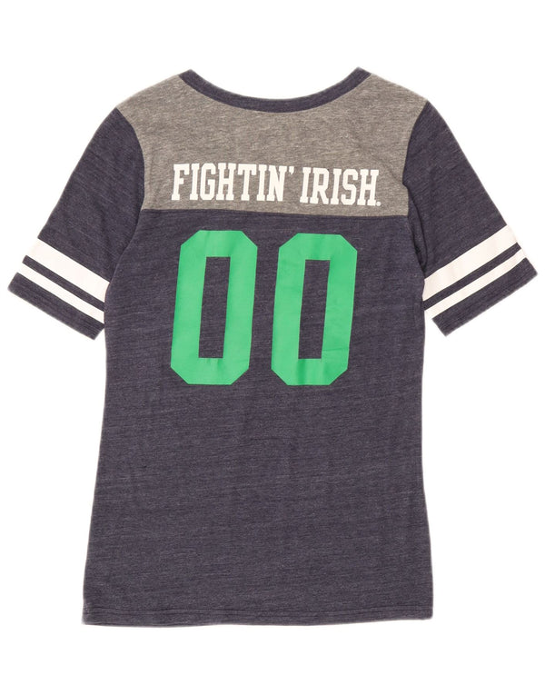 ADIDAS Womens Notre Dame Graphic T-Shirt Top Reino Unido 14 Médio Azul Marinho