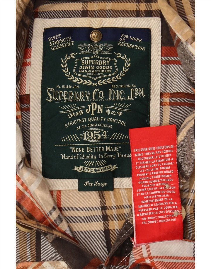 Camisa masculina de flanela SUPERDRY grande algodão xadrez marrom