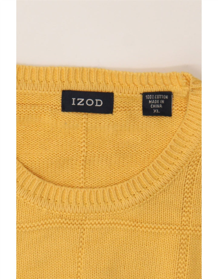 IZOD Mens Crew Neck Jumper Sweater XL Yellow Check Cotton Vintage Izod and Second-Hand Izod from Messina Hembry 